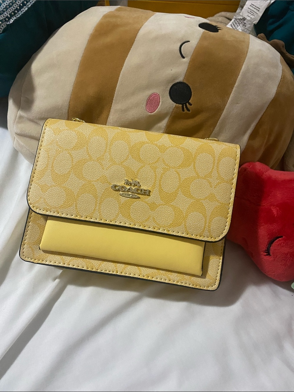 Coach Yellow Signature Canvas Crossbody with Pale Yellow Accent